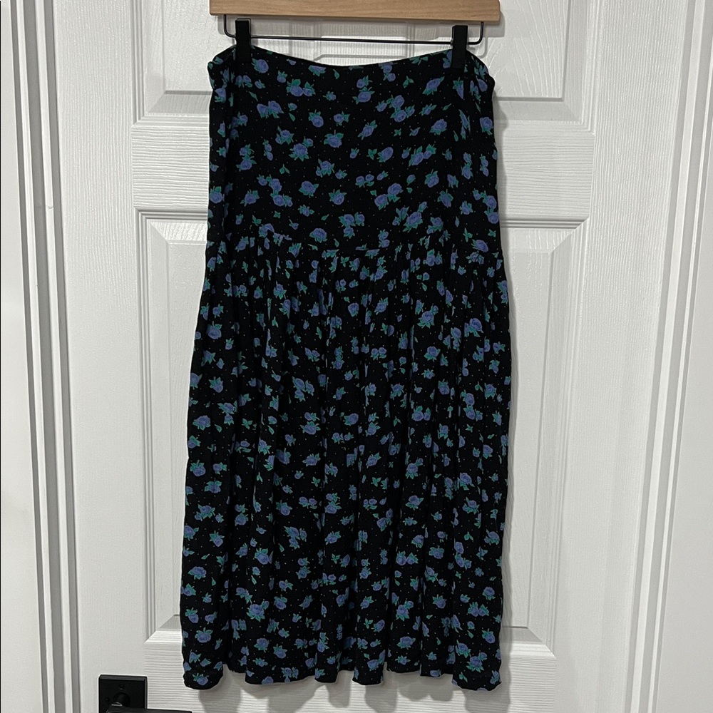 Bates Black and Blue Floral Midi Skirt